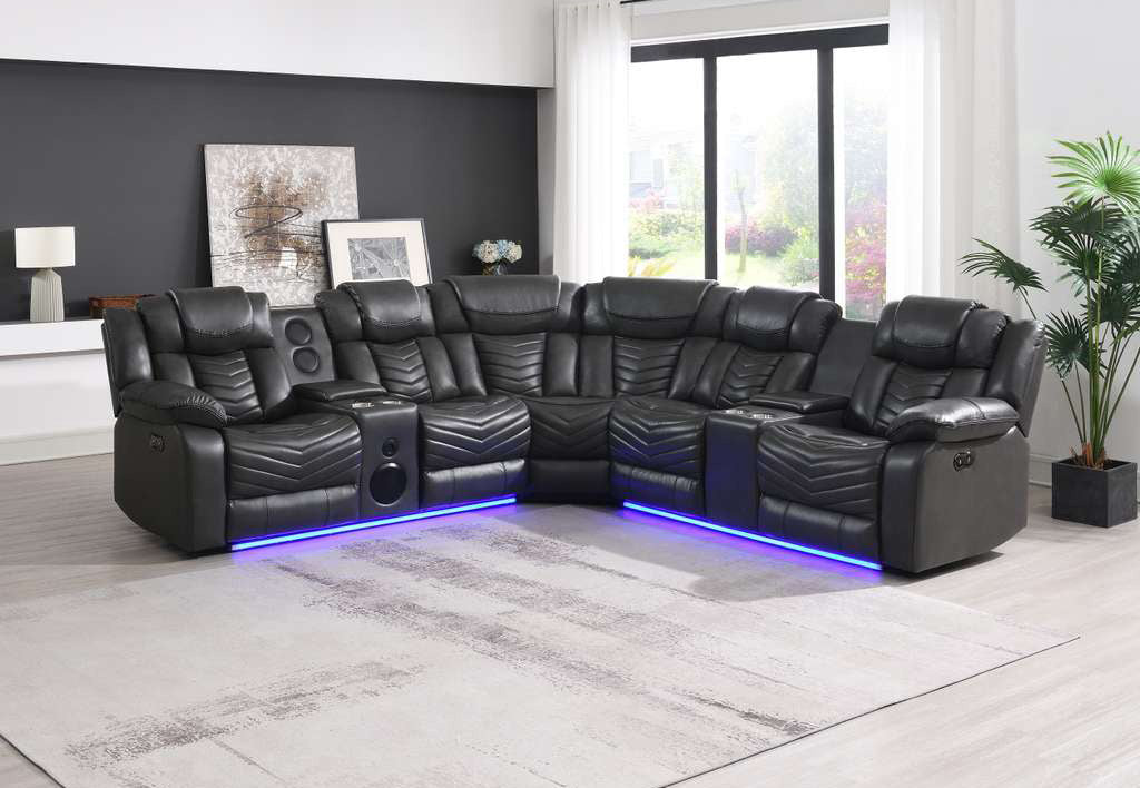 FOAK reclining sectional sofa in black leather