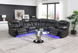 Ruiz Black Leather Reclining Sectional Sofa with Blue LED Base Lighting