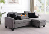 Top view of the plush cushions and built-in cup holder console on the FOAK Jordan sectional sofa.