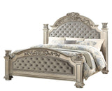 Luxurious Traditional Silver Ornate 5-Piece King Platinum Bedroom Furniture Set