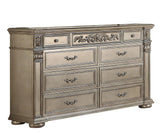 Luxurious Traditional Silver Ornate 5-Piece King Platinum Bedroom Furniture Set