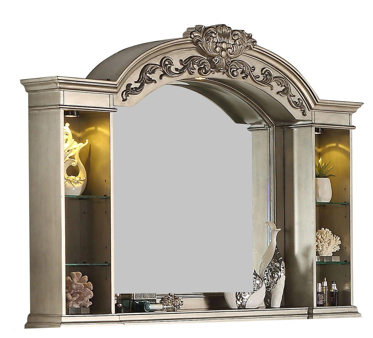 Luxurious Traditional Silver Ornate 5-Piece King Platinum Bedroom Furniture Set