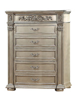 Luxurious Traditional Silver Ornate 5-Piece King Platinum Bedroom Furniture Set