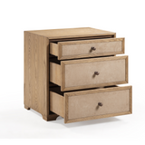 Laurentis 23.5" Light Taupe Suede and Wood 3-Drawer Nightstand - View 5