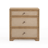 Laurentis 23.5" Light Taupe Suede and Wood 3-Drawer Nightstand - View 1
