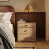 Laurentis 23.5" Light Taupe Suede and Wood 3-Drawer Nightstand - View 2