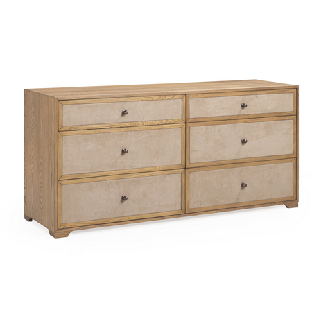 Laurentis 64" Light Taupe Suede and Wood 6-Drawer Dresser - View 4
