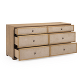 Laurentis 64" Light Taupe Suede and Wood 6-Drawer Dresser - View 5