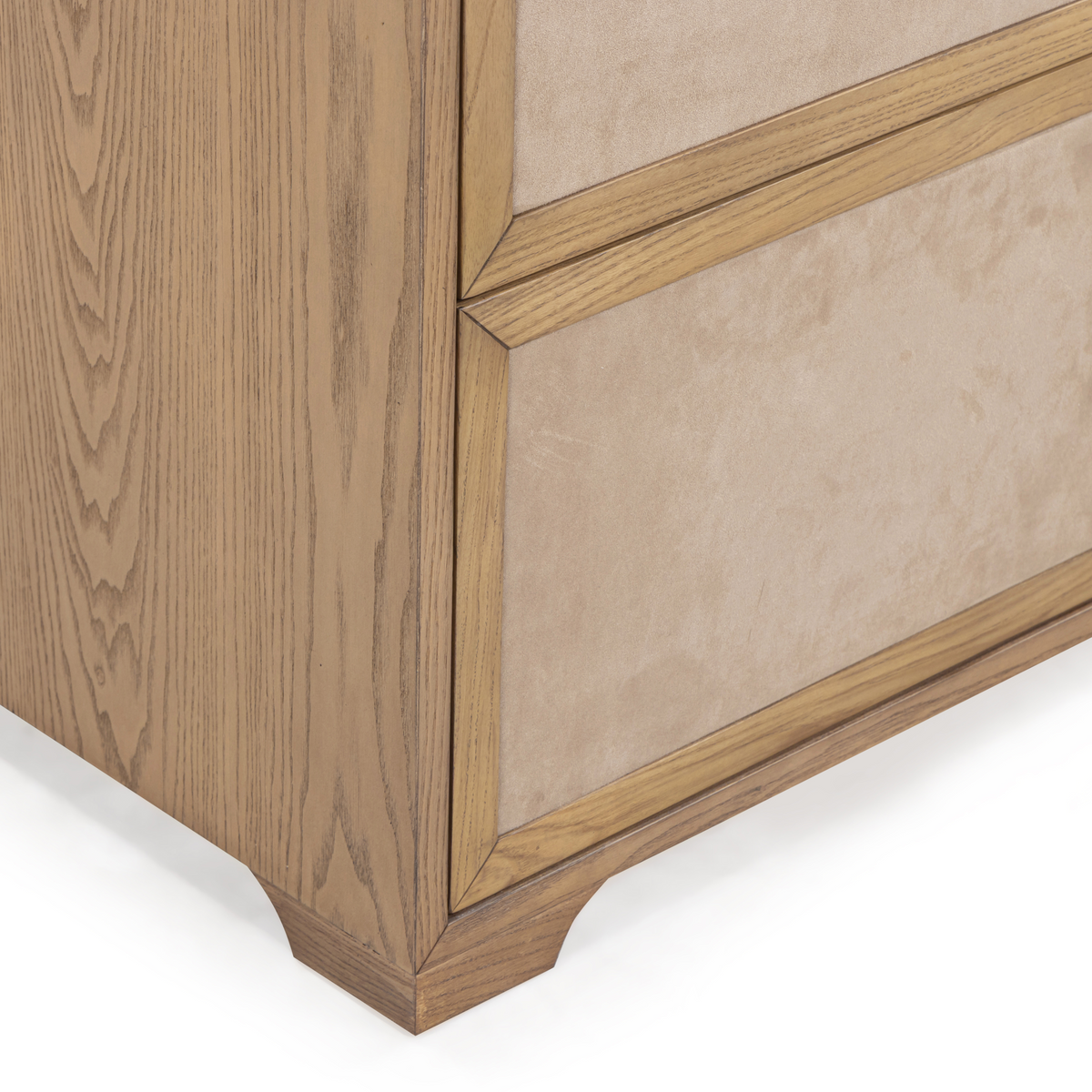 Laurentis 64" Light Taupe Suede and Wood 6-Drawer Dresser - View 8
