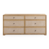 Laurentis 64" Light Taupe Suede and Wood 6-Drawer Dresser - View 1