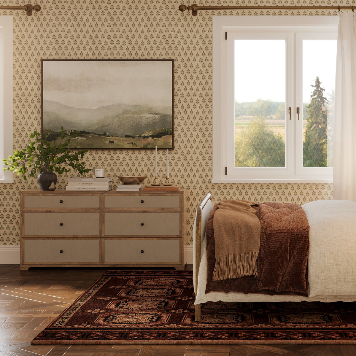 Laurentis 64" Light Taupe Suede and Wood 6-Drawer Dresser - View 2