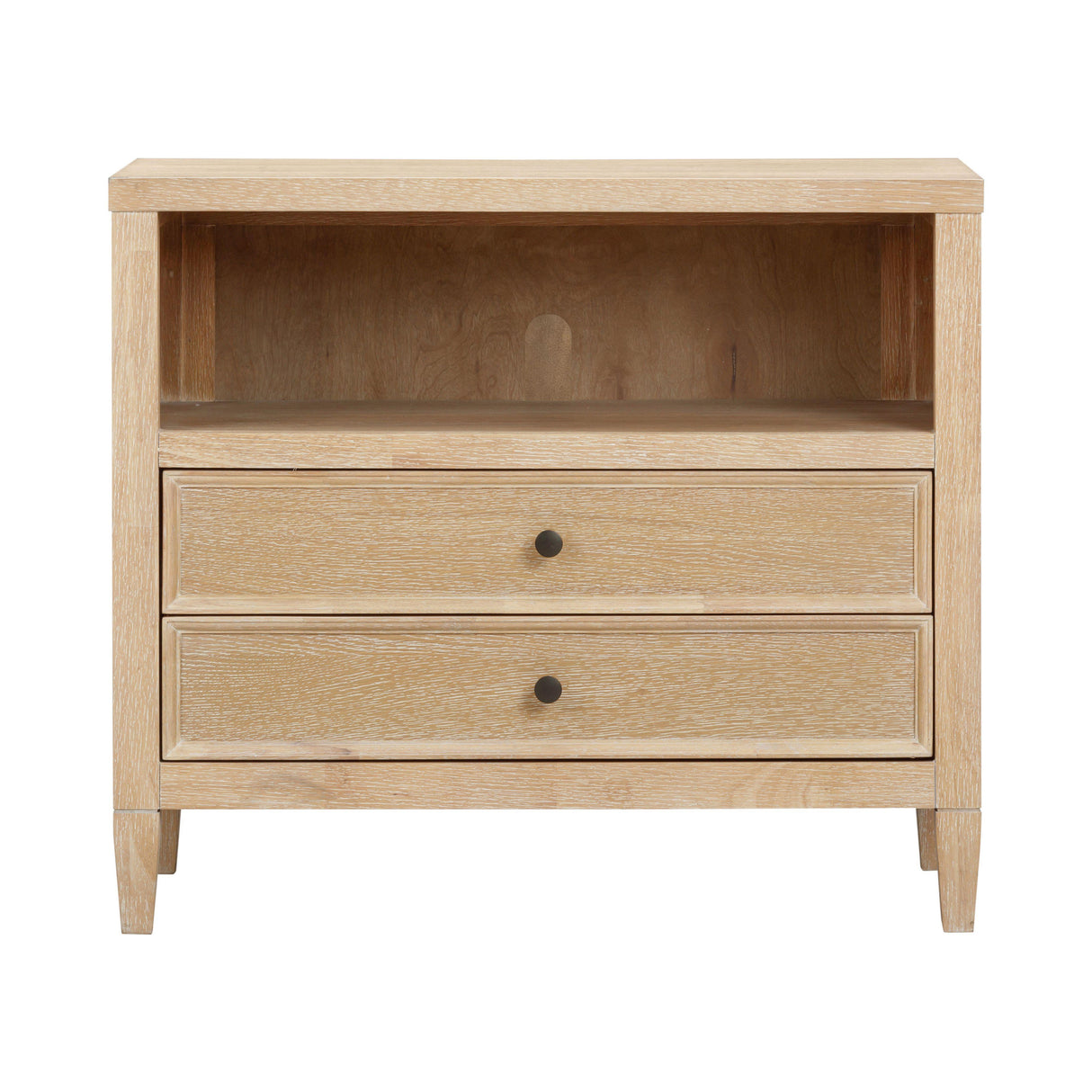 Bristol Park 30" Whitewashed Oak Wood 2-Drawer Nightstand