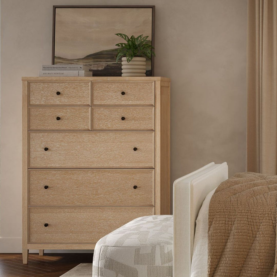 Bristol Park 40" Whitewashed Oak Wood 7-Drawer Chest