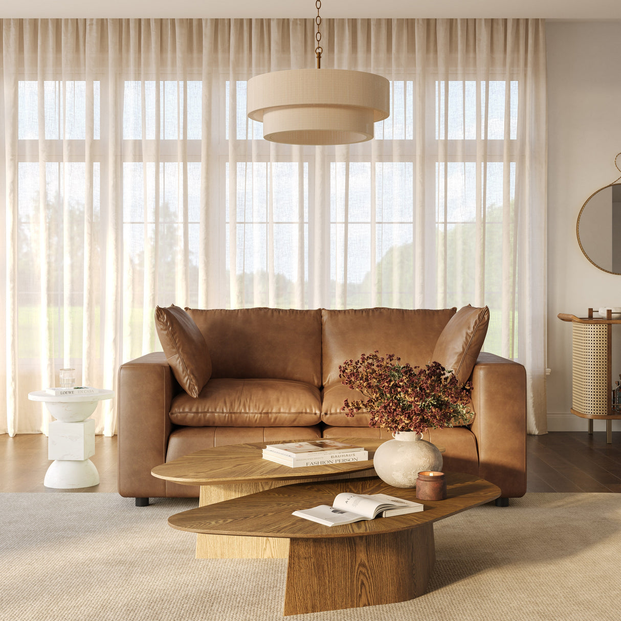 Cali 80" Brown Leather Modular Loveseat