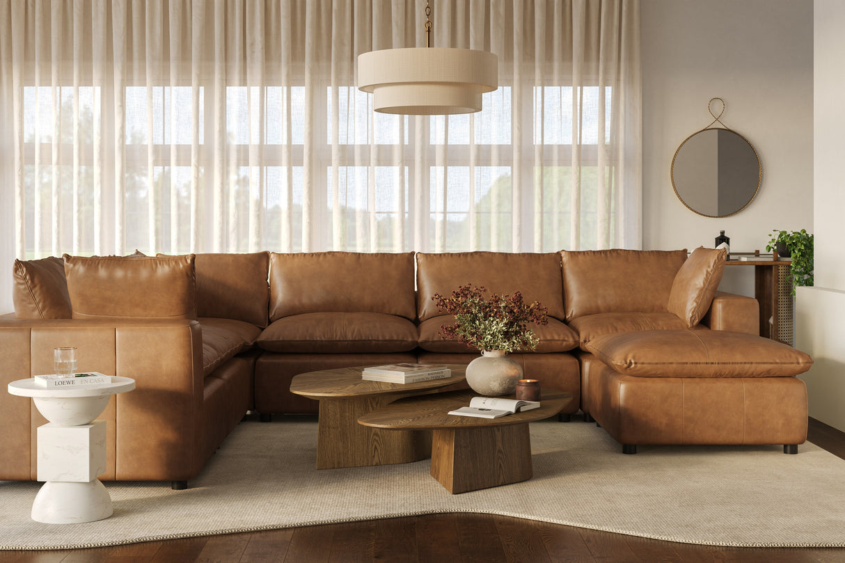 Cali 7-Piece Brown Leather Modular Large Chaise Sectional
