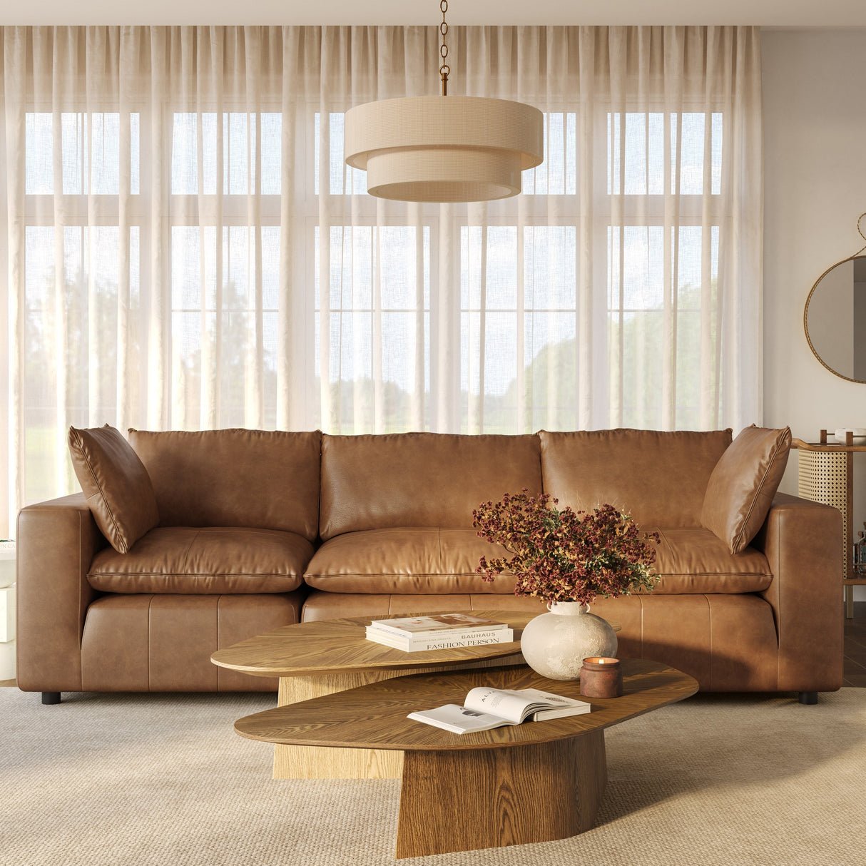 Cali 120" Brown Leather Modular Sofa