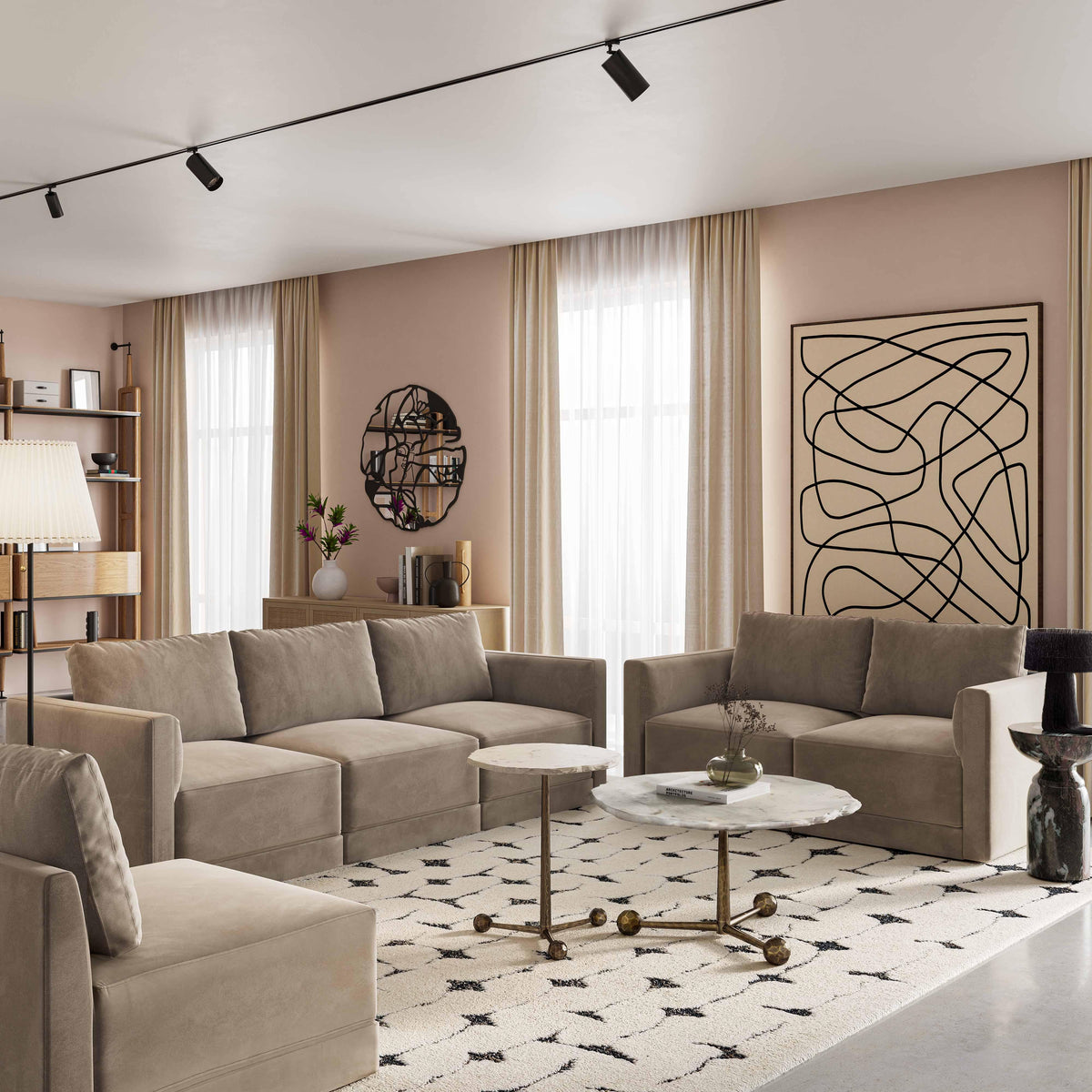 Willow Performance Velvet Modular Armless Chair - View 2