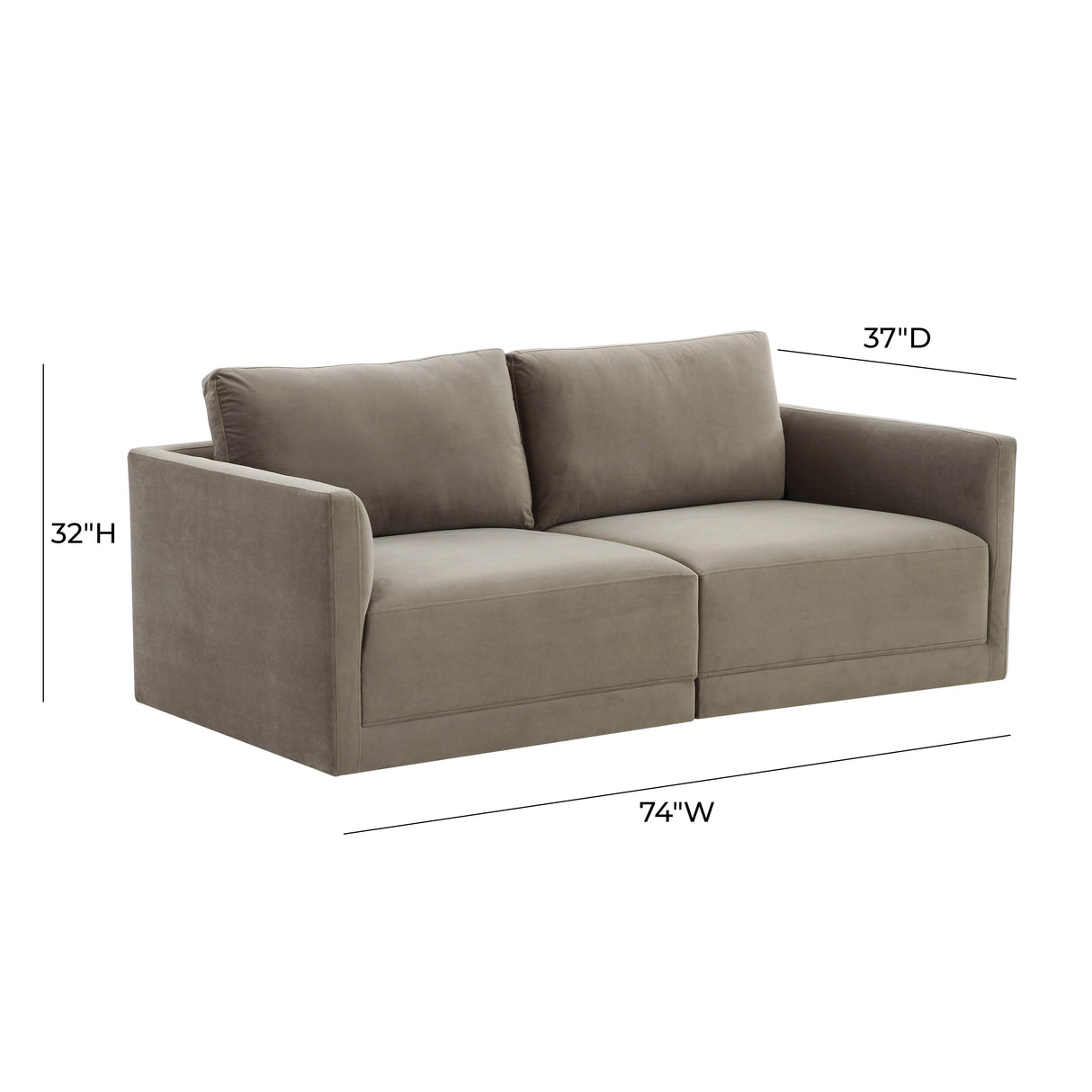 Willow 74" Velvet Modular Loveseat