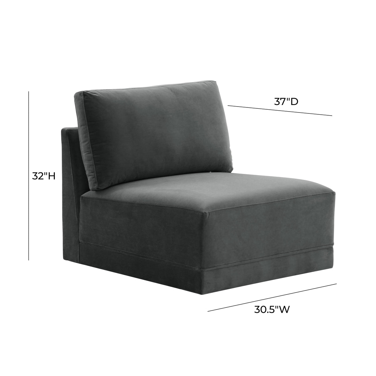Willow Performance Velvet Modular Armless Chair - View 9