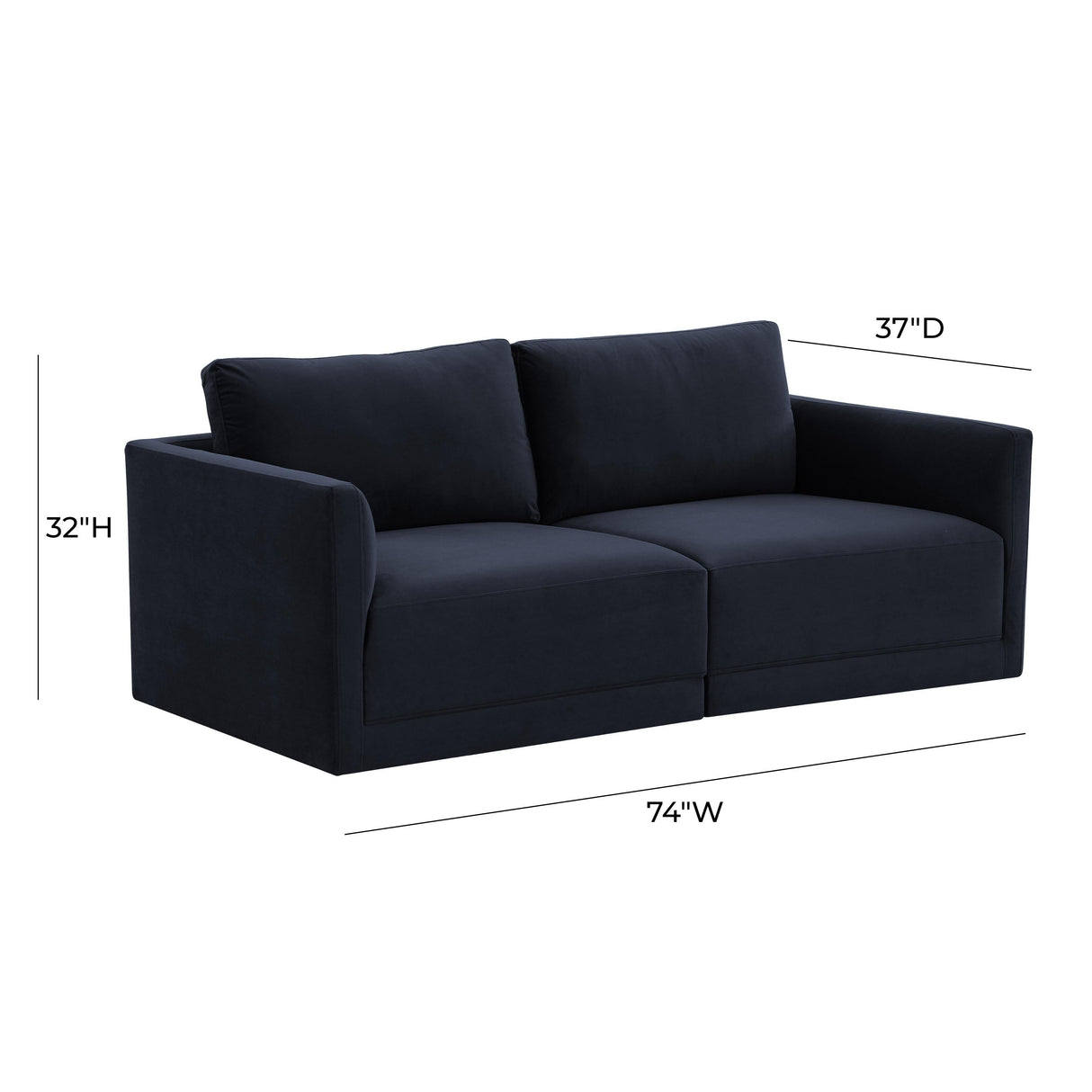 Willow 74" Velvet Modular Loveseat