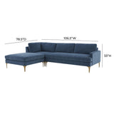 Serena 3-Piece Velvet Chaise Sectional