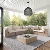 Side view of Cream and Natural Wicker Cali Outdoor Patio Ottoman