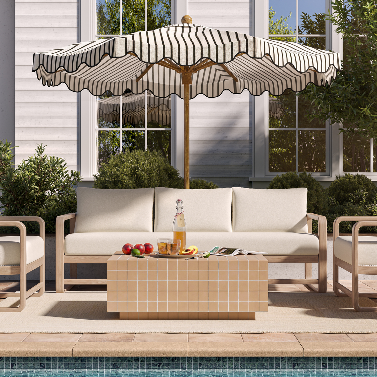 Palata 84" Cream Performance Fabric Outdoor Sofa - View 2