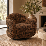 Salma Upholstered Swivel Accent Chair with Cocoon Barrel Silhouette - Wabi-Sabi Organic & Contemporary Seating