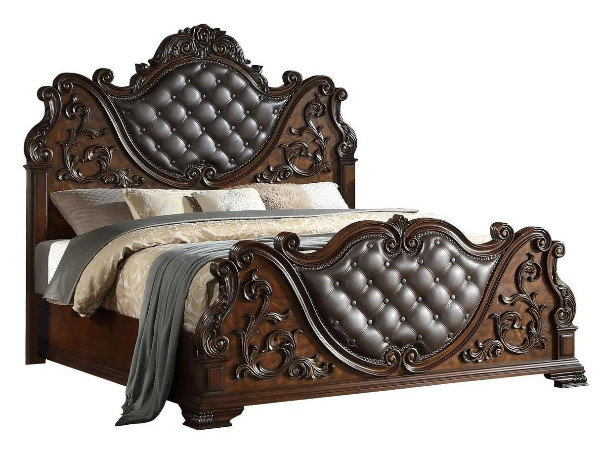 Traditional Ornate Santa 5-Piece Bedroom Set in Rich Cherry Finish