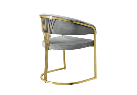 Front view of Annie grey velvet dining chair with gold stainless steel frame.