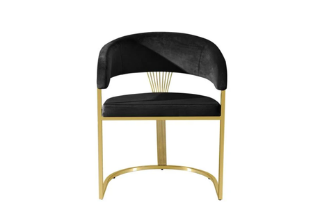 Detail of curved gold metal legs on FOAK dining chair.