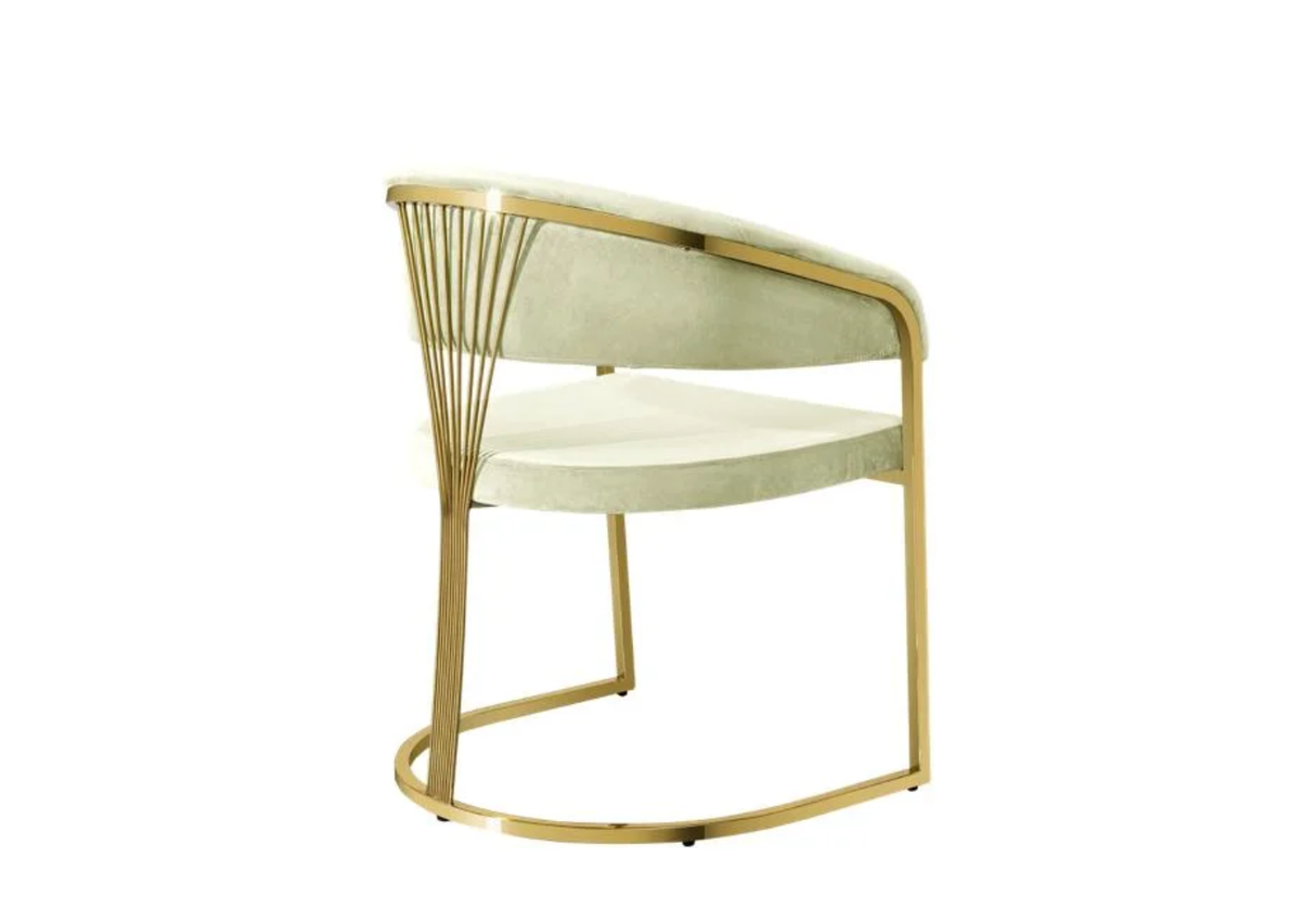 FOAK Annie velvet chair positioned at a contemporary dining table.