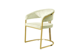 Back view of FOAK dining chair showing the gold stainless steel structure.