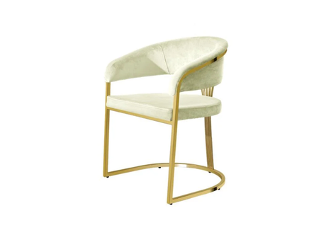 Back view of FOAK dining chair showing the gold stainless steel structure.