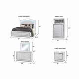 Shiney White Finish Bedroom Set with LED Headboard & Storage