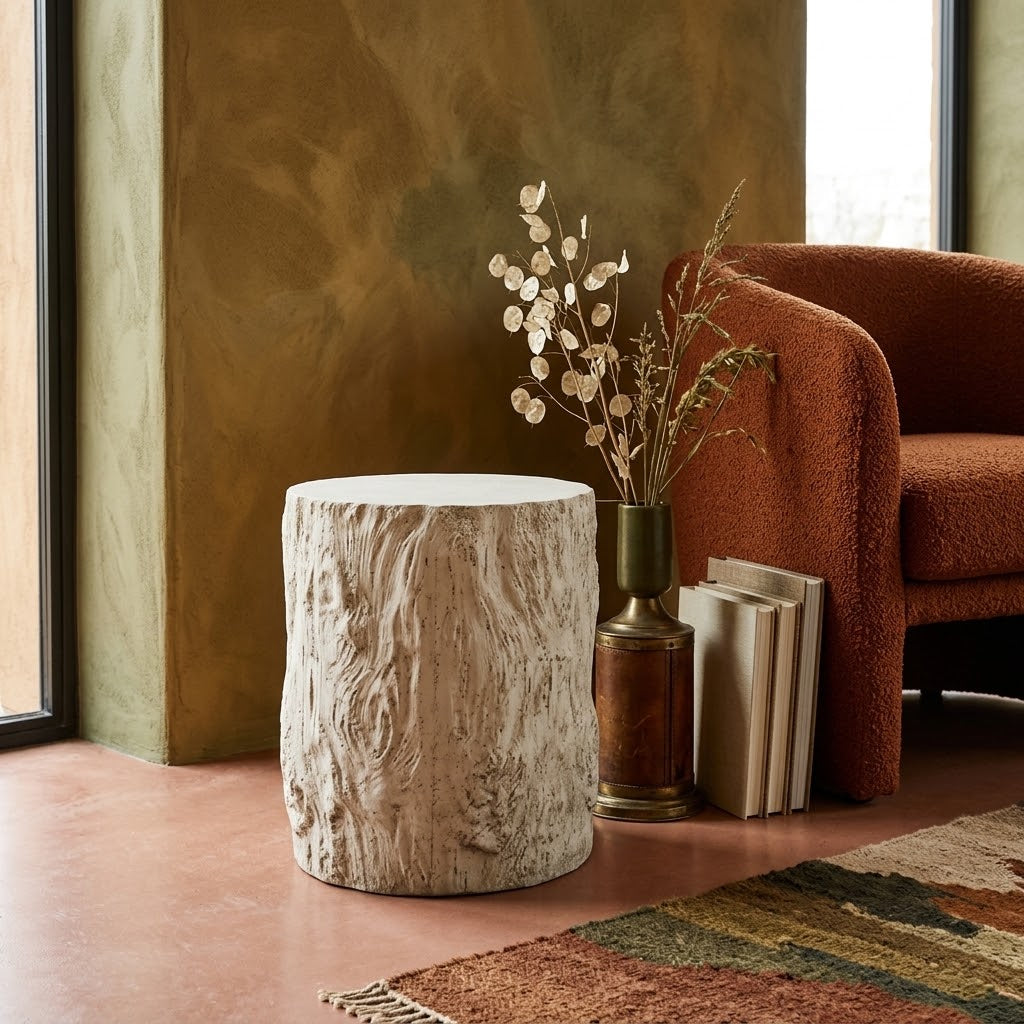 Fawn Driftwood Concrete Indoor/Outdoor Side Table - Modern Organic & Weather-Resistant Accent