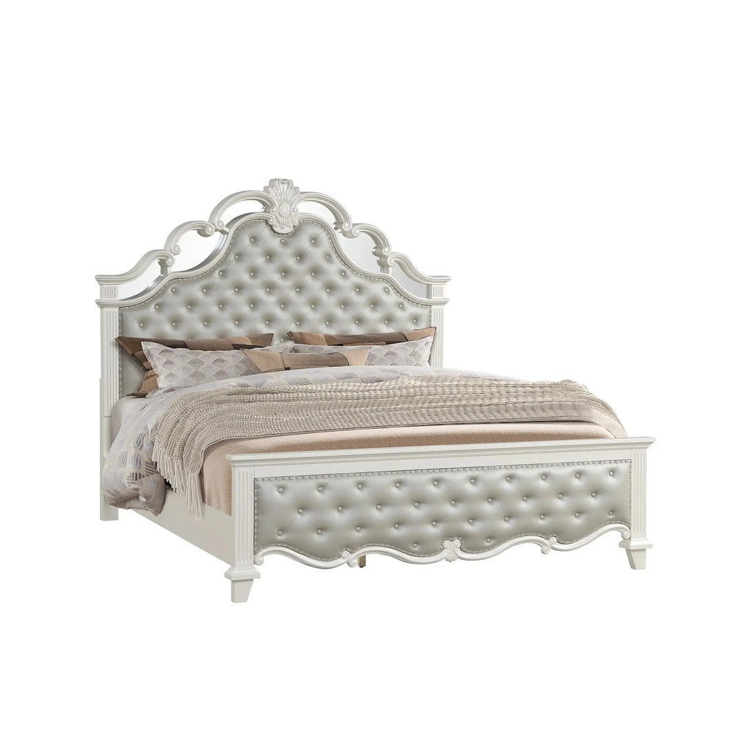 Elegant Sonia 5-Piece Contemporary Silver Tufted Pearl Bedroom Collection