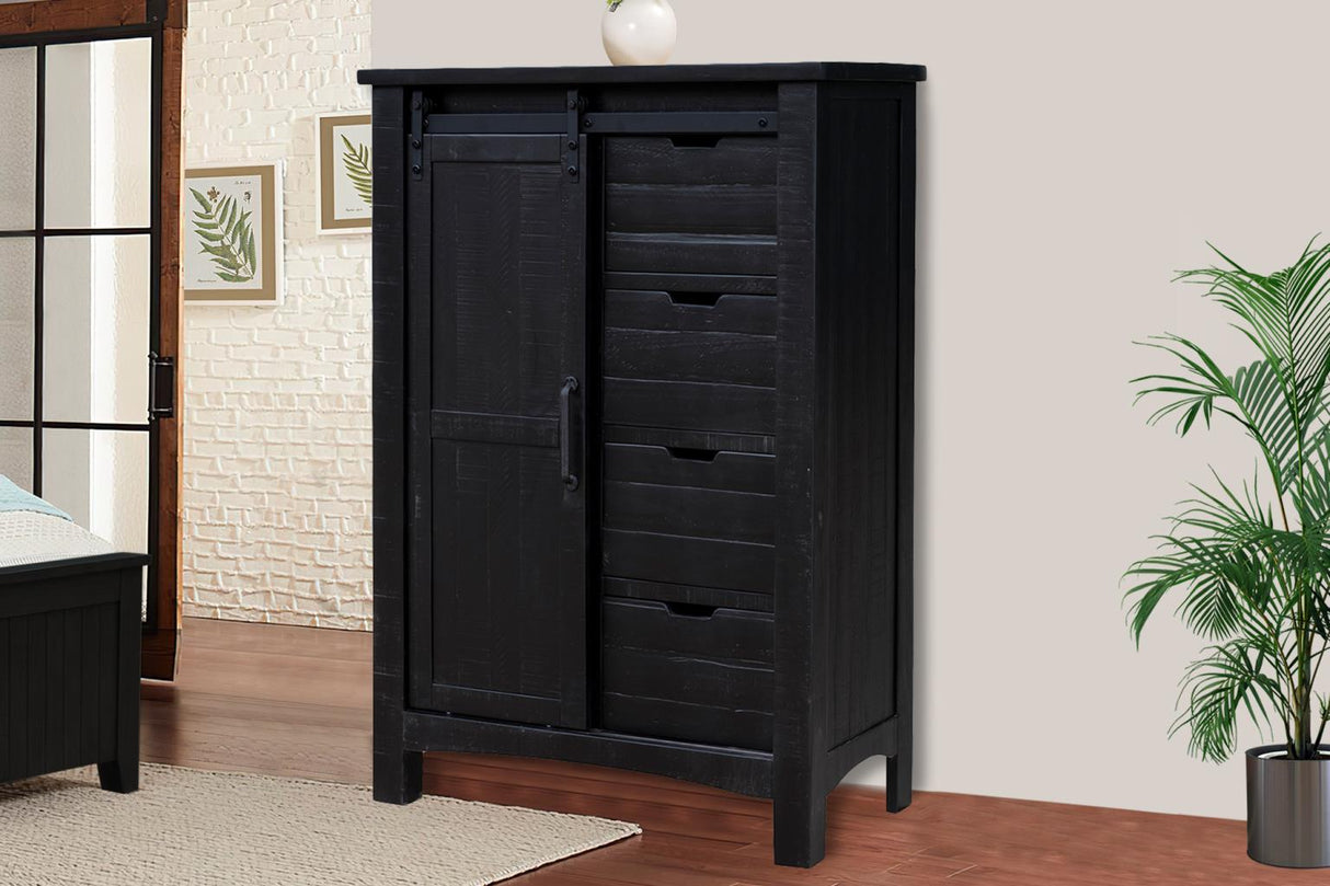 Stockton Vintage Black Bedroom Set with Bed, Dresser, Mirror & Chest