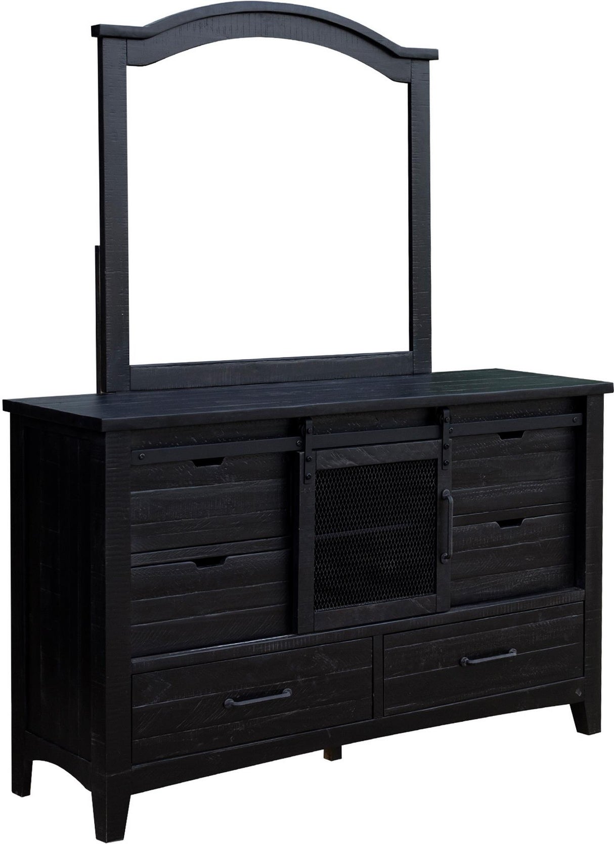 Stockton Vintage Black Bedroom Set with Bed, Dresser, Mirror & Chest