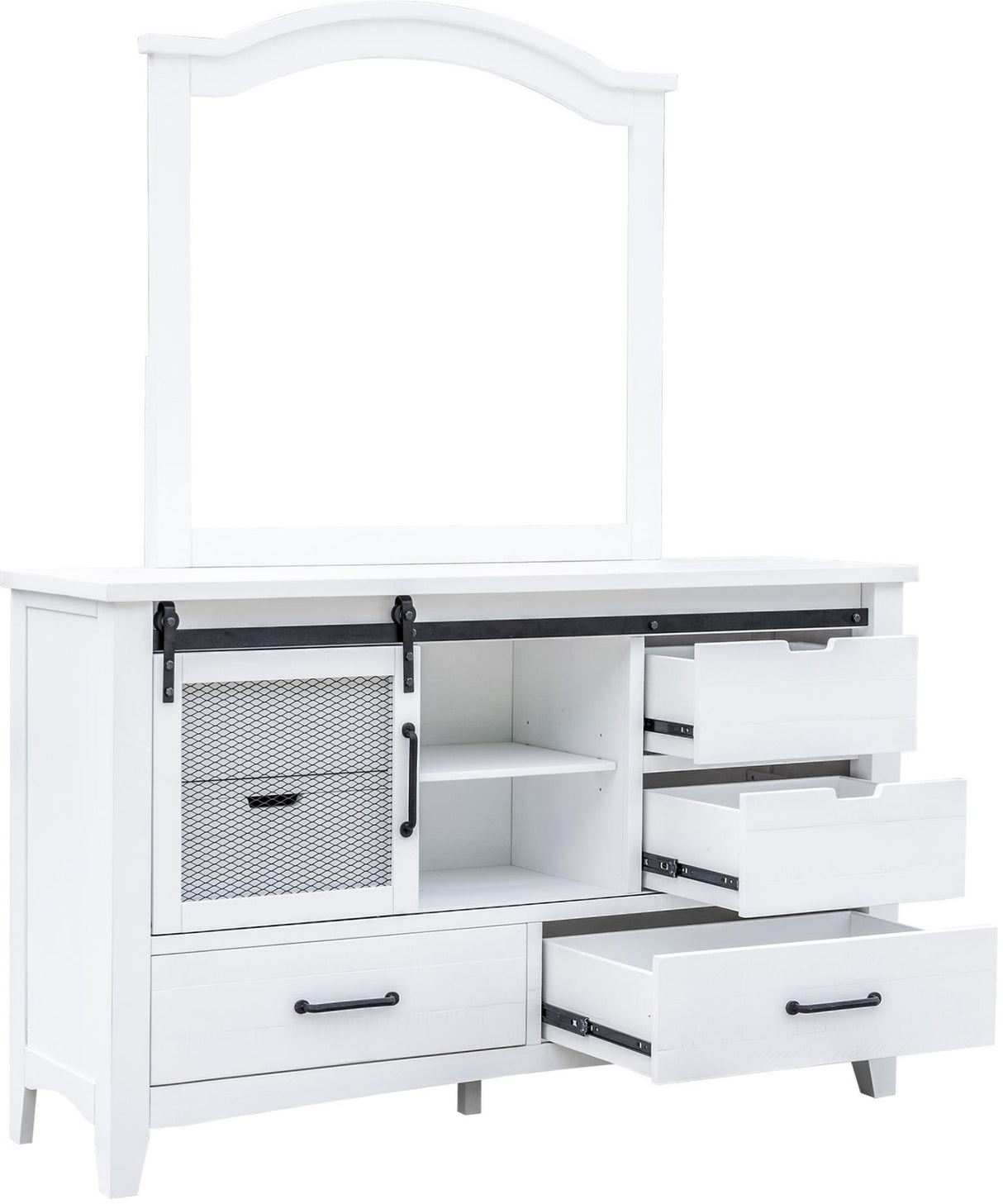 Stockton Vintage White Bedroom Set with Bed, Dresser, Mirror & Chest