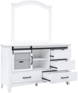 Stockton Vintage White Bedroom Set with Bed, Dresser, Mirror & Chest