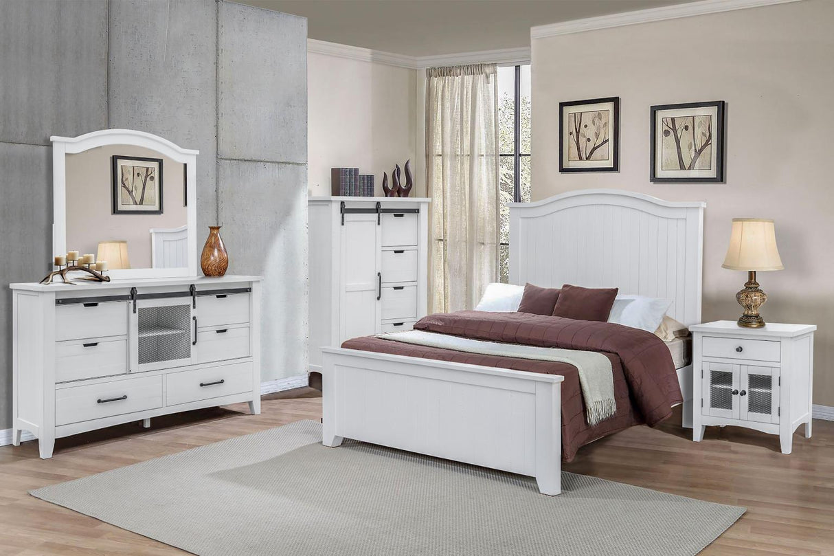 Stockton Vintage White Bedroom Set with Bed, Dresser, Mirror & Chest