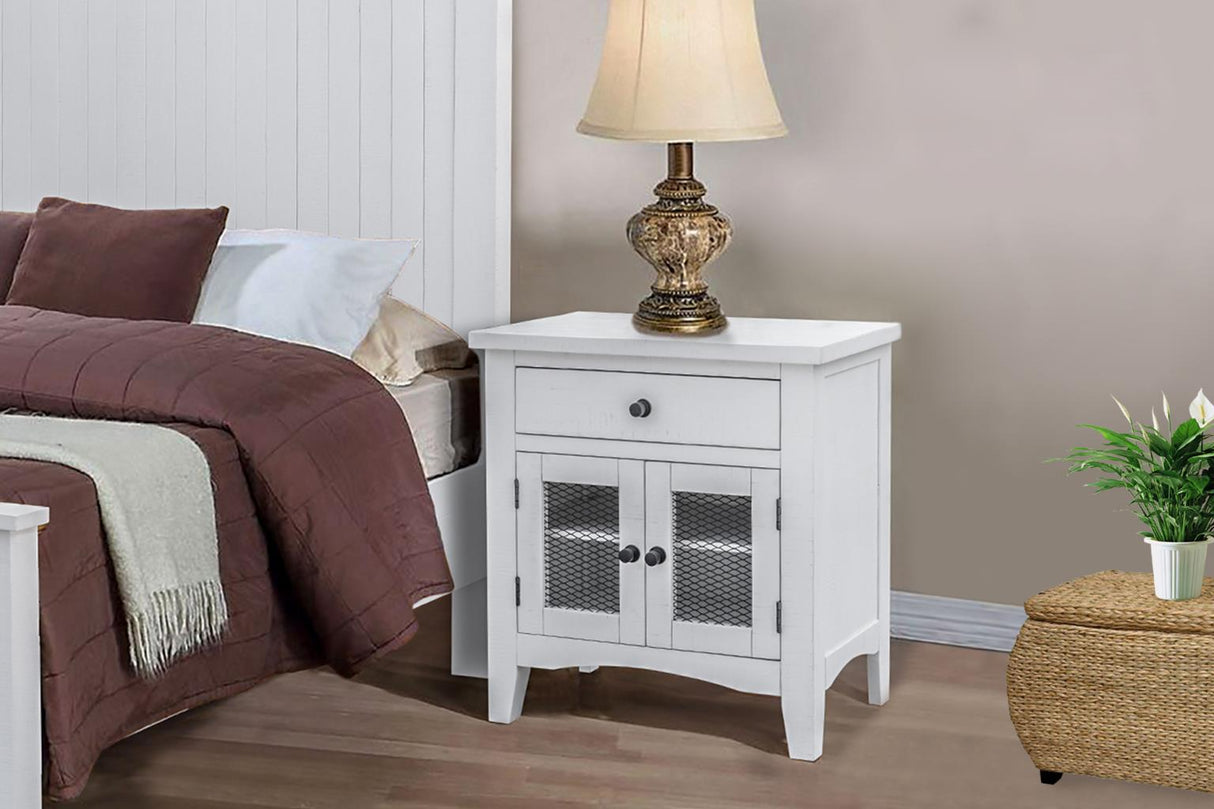 Stockton Vintage White Bedroom Set with Bed, Dresser, Mirror & Chest
