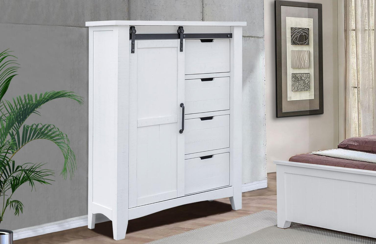 Stockton Vintage White Bedroom Set with Bed, Dresser, Mirror & Chest