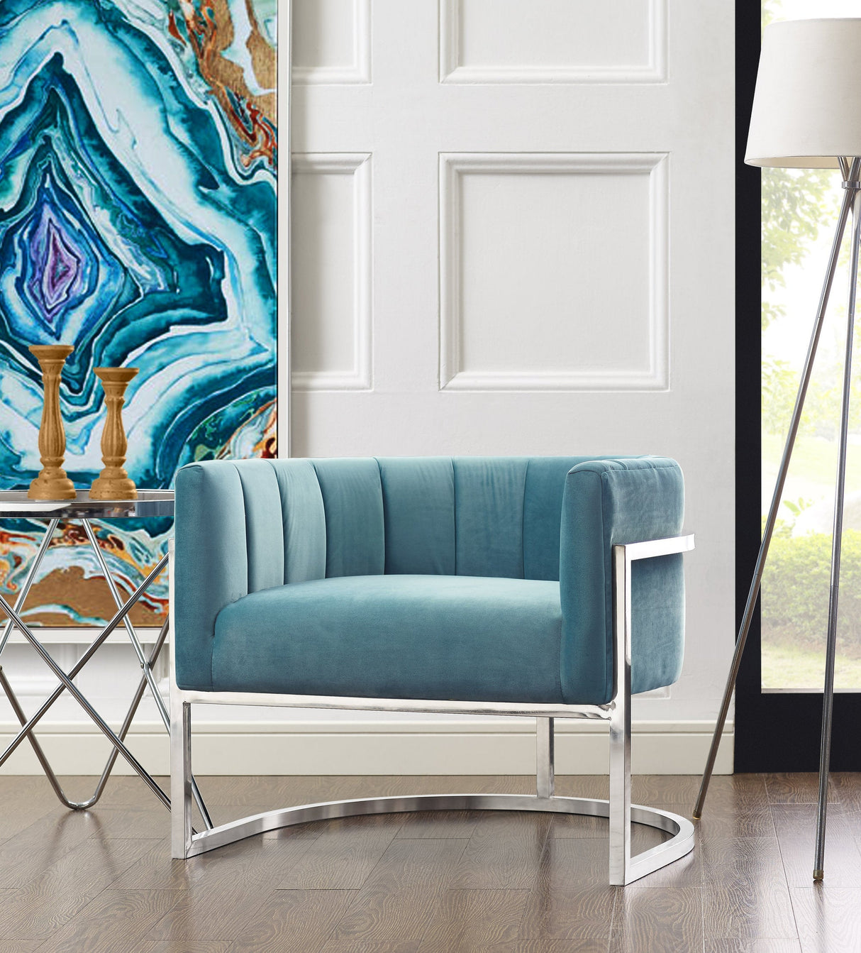 Magnolia Velvet Accent Chair with Silver Base