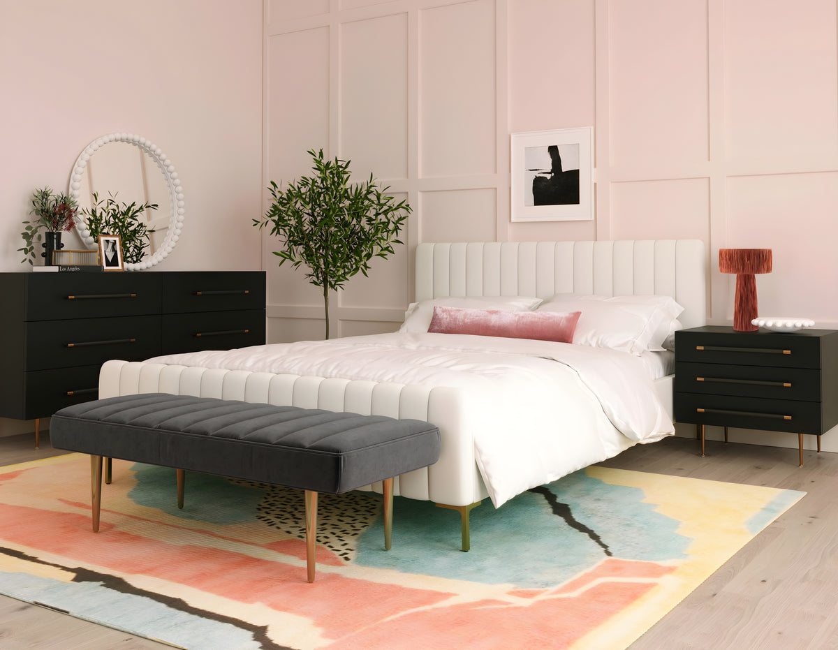 Trident Nightstand with Three Soft-Close Drawers & Brass Accents - Modern Minimalist Acacia & Iron