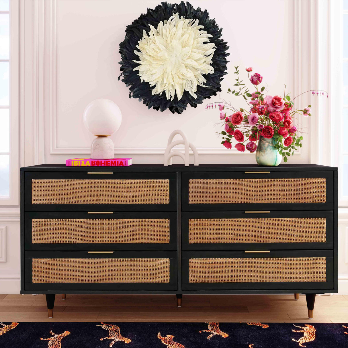Sierra 60" Cane 6-Drawer Dresser