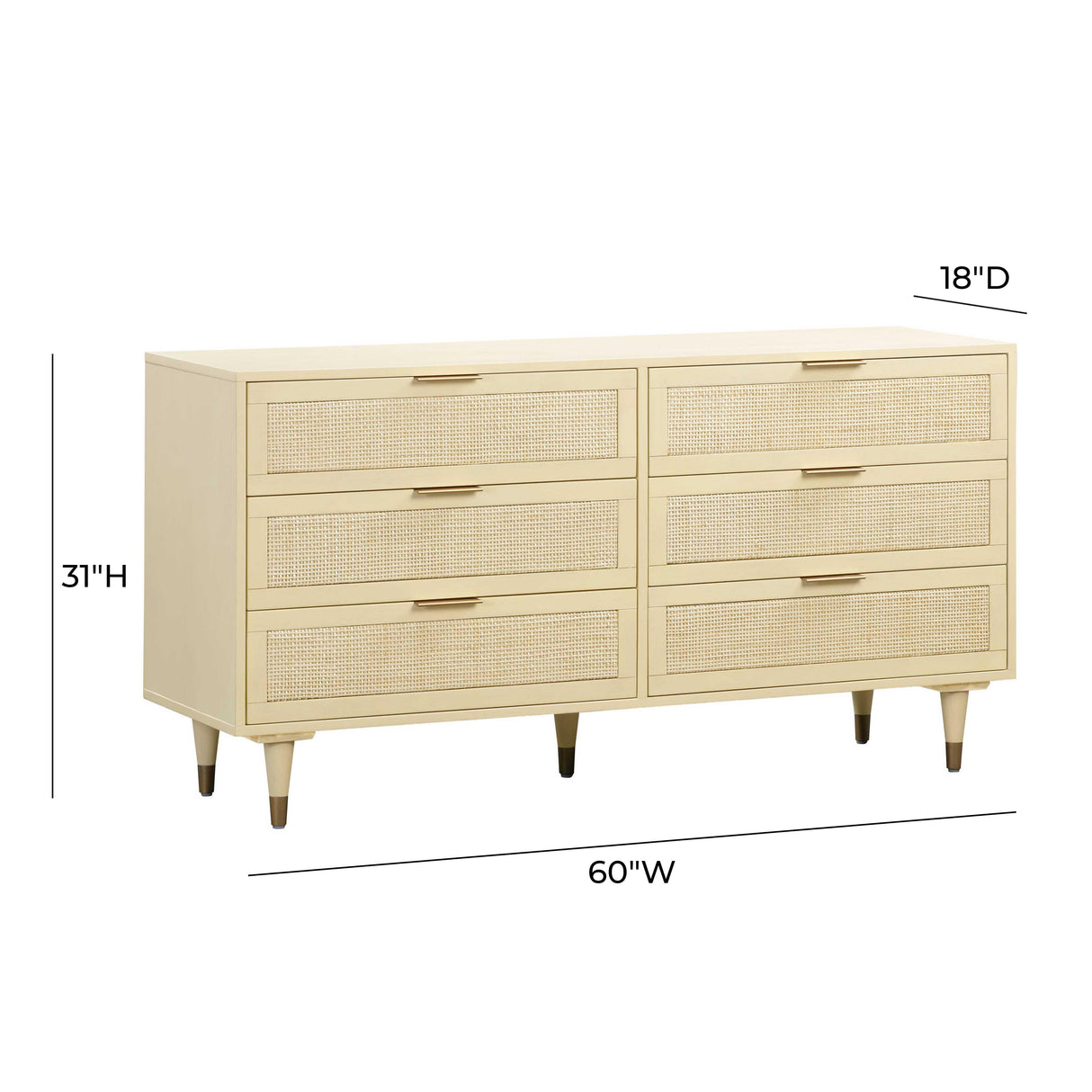 Sierra 60" Cane 6-Drawer Dresser