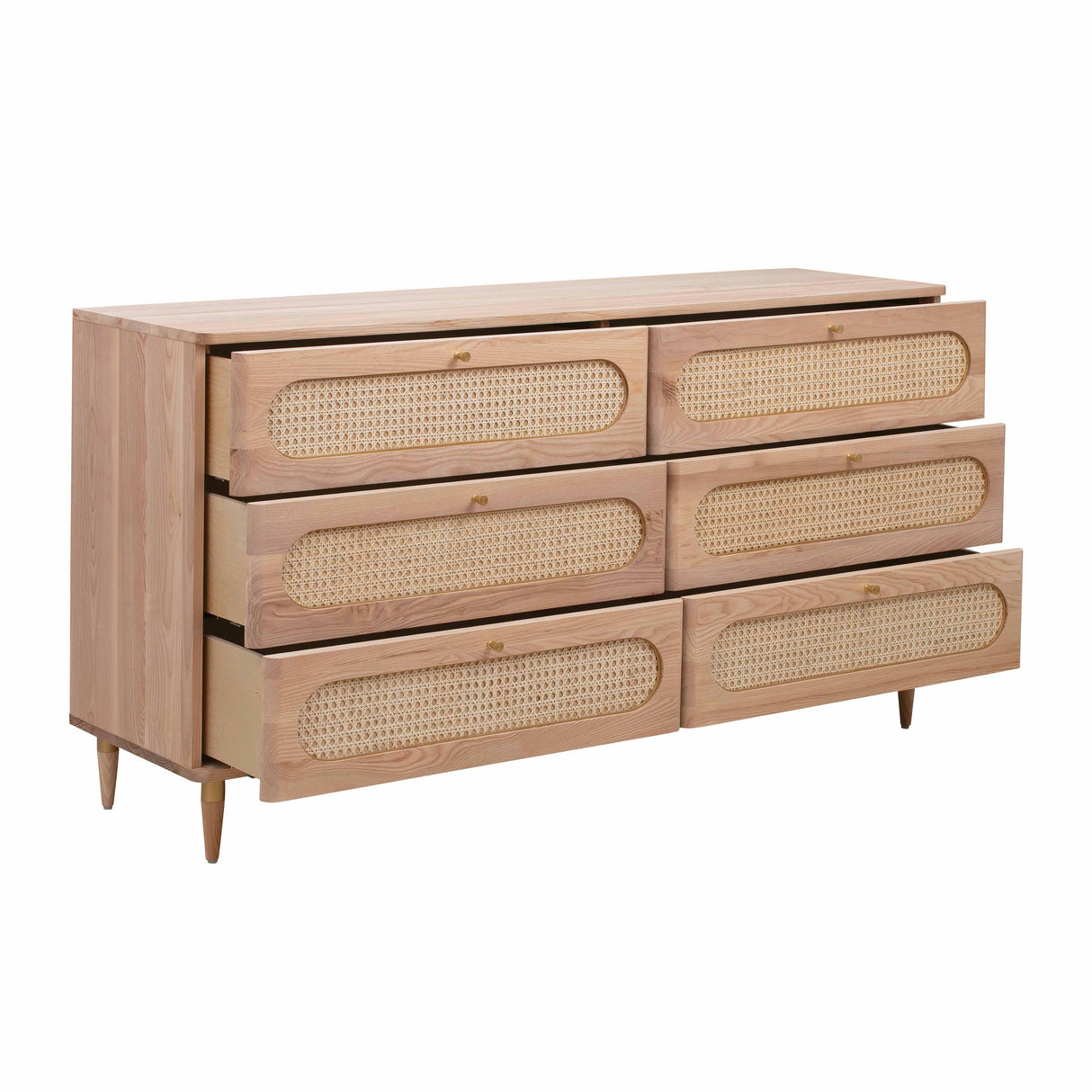 Carmen 63" Natural Ash and Cane 6-Drawer Dresser