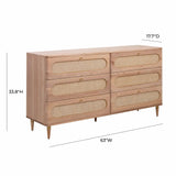 Carmen 63" Natural Ash and Cane 6-Drawer Dresser